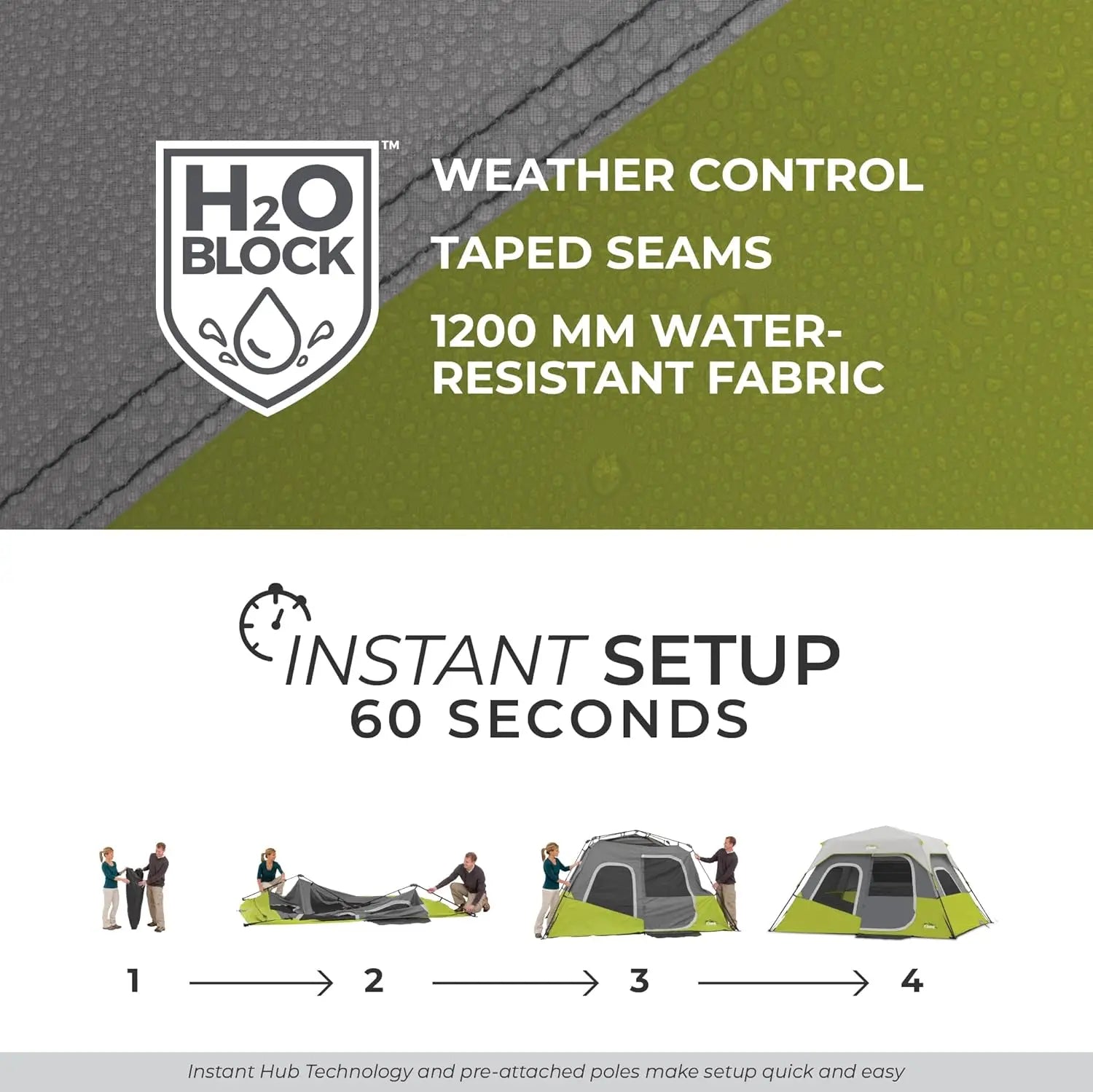 Instant Pop-Up Cabin Tents for 6-12 People, Family Camping with Storage Pockets and Multi-Room Design