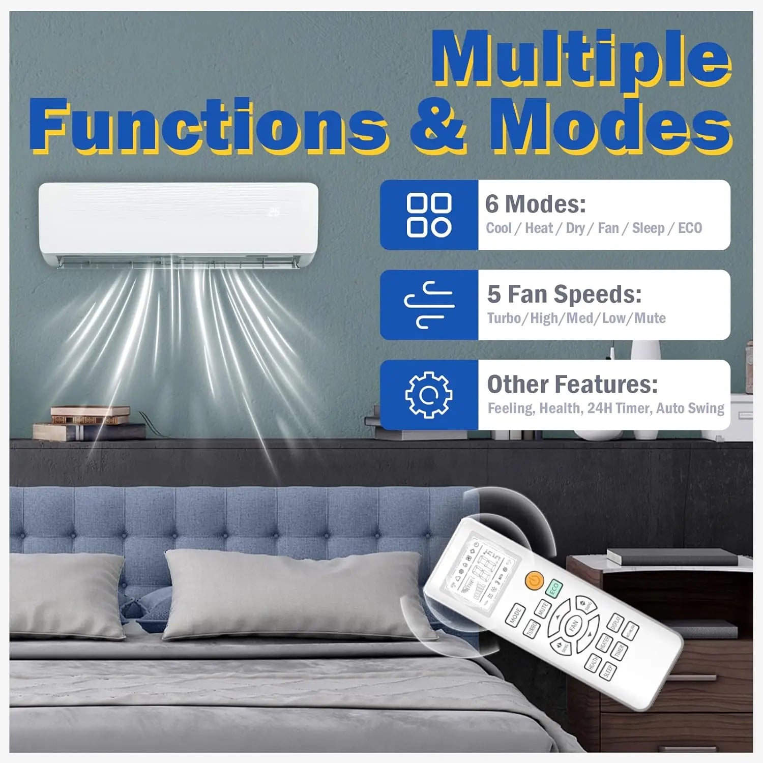 12000 BTU Mini Split AC w/WiFi Work Alexa 19 SEER2 Cools Up to 750 Sq. Ft,Ductless Inverter Mini Split System w/1 Ton Heat Pump
