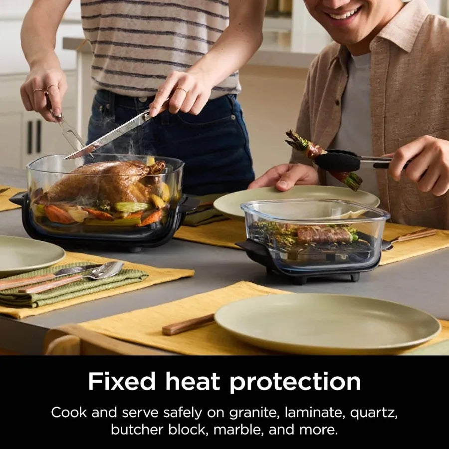 FN100WH Crispi Air Fryer Microwave Freezer Dishwasher Safe Non Toxic Glass Portable Cooking System with 4 QT 5 Cup Glass Contai