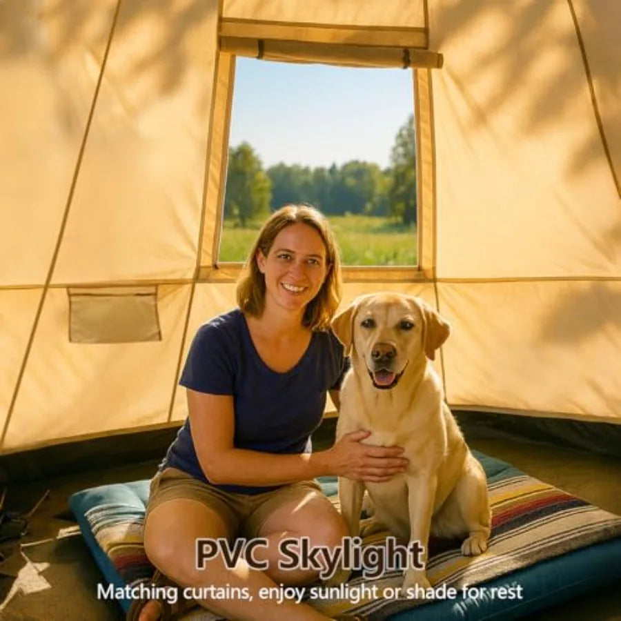 Bell Yurt Tent Waterproof Luxury 4 Season Hot Tent with Stove Jack/Air Conditioner Vents/2 Skylight for Family Outdoor Camping
