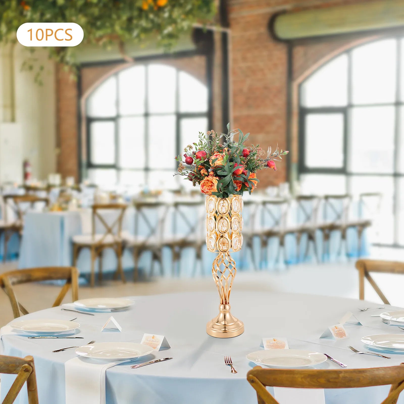 10 Pcs Metal Wedding Table Centerpieces Crystal Flower Vase Stand Party Decor