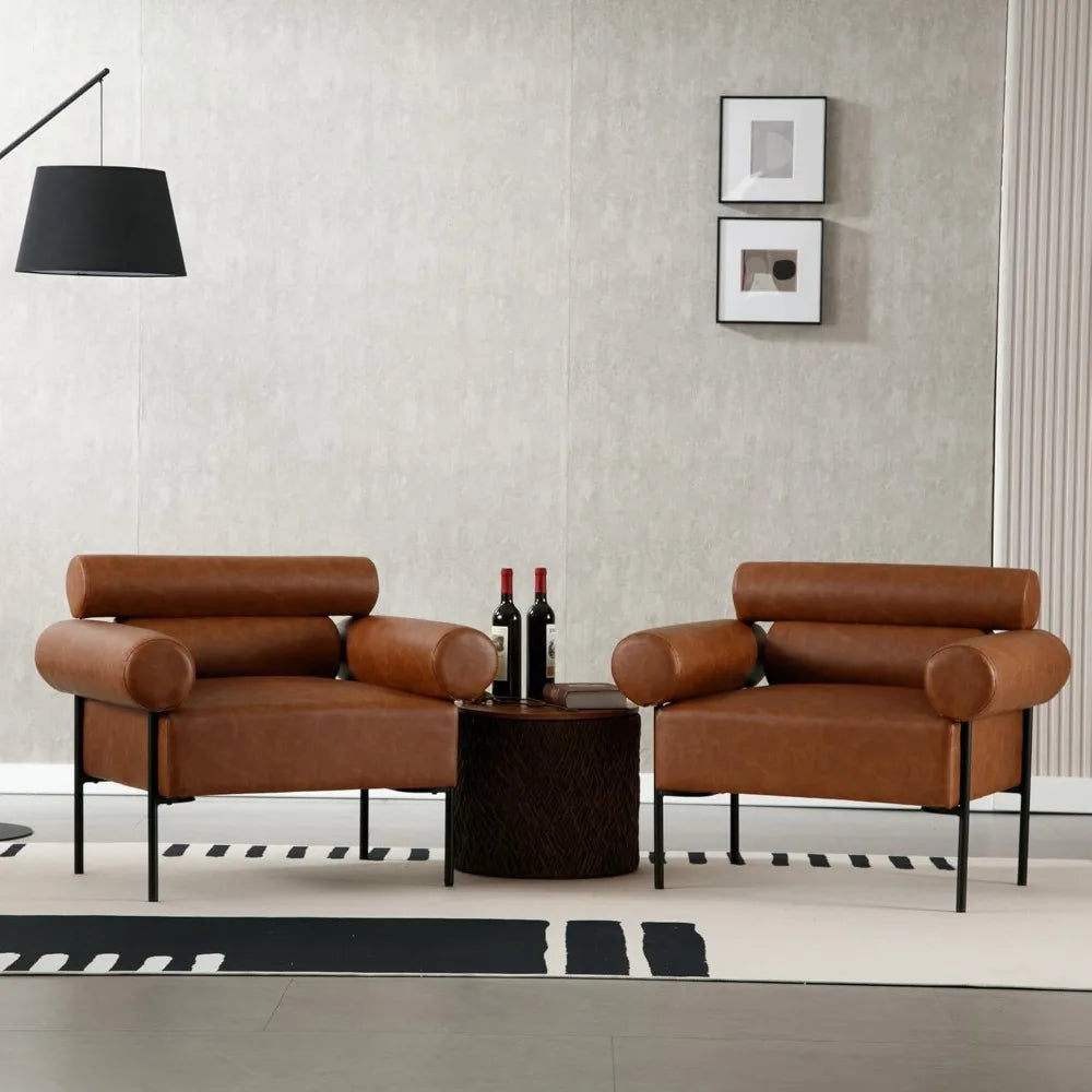 Leather Mid-Century Accent Chair Armchair, Soft Lounge Chair Upholstered Oversized Leisure Chair Single Sofa for Living