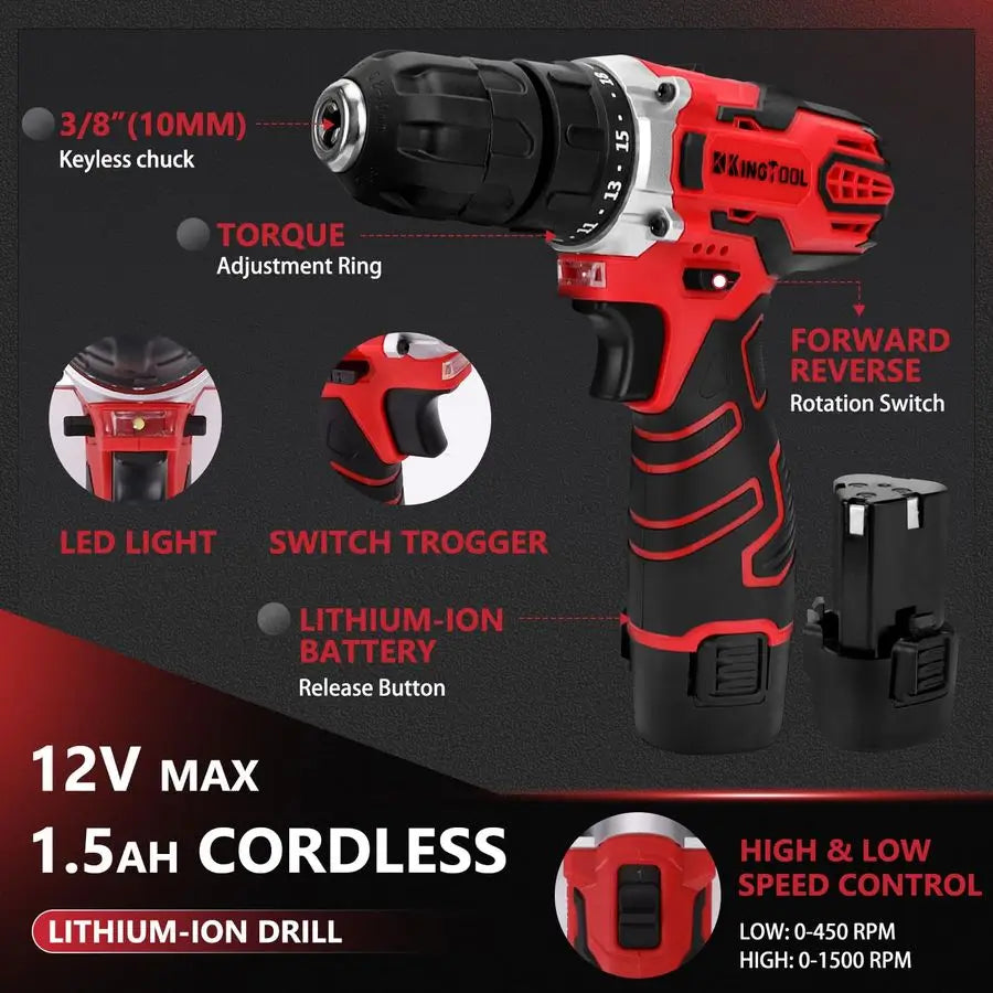 276Piece Tool Set Kit Tool kit with 12V Cordless Power Drill Driver Toolbox Storage Case with Drawer, Drill Set Perfect for Home