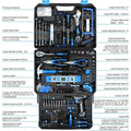 Set Tool Kit with 12V Cordless Drill, Hand Toolbox with storage case, Mechanic Tool set for Home Repairs, Blue