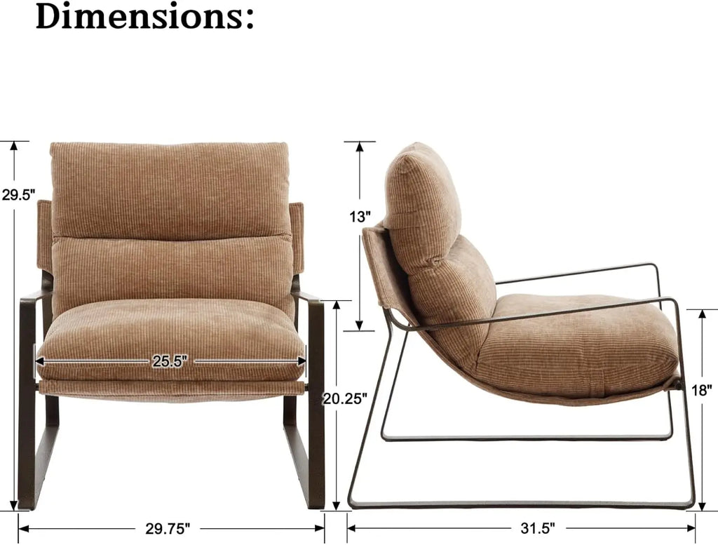 Mid-Century Accent Chair Armchair, Comfy Chenille Leisure Chair Lazy Chair with Brozen Metal Leg for Living Room Bedroom