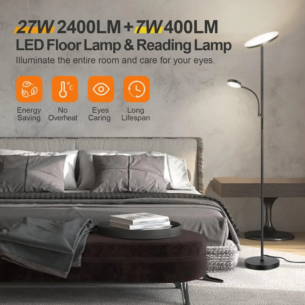 Modern LED Floor Lamp with Remote Control, Dimmable Brightness, 4 Color Temperatures for Living Room Bedroom Office