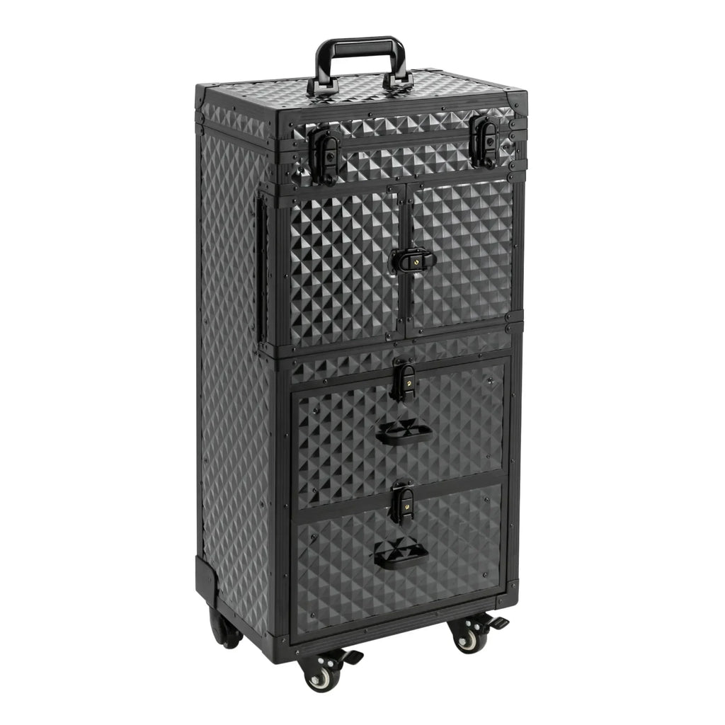 Rolling Lockable Makeup Train Case, Hairdressing Travel Case with Wheels, Cosmetology Case, Hair Stylist Travel Case Trolley