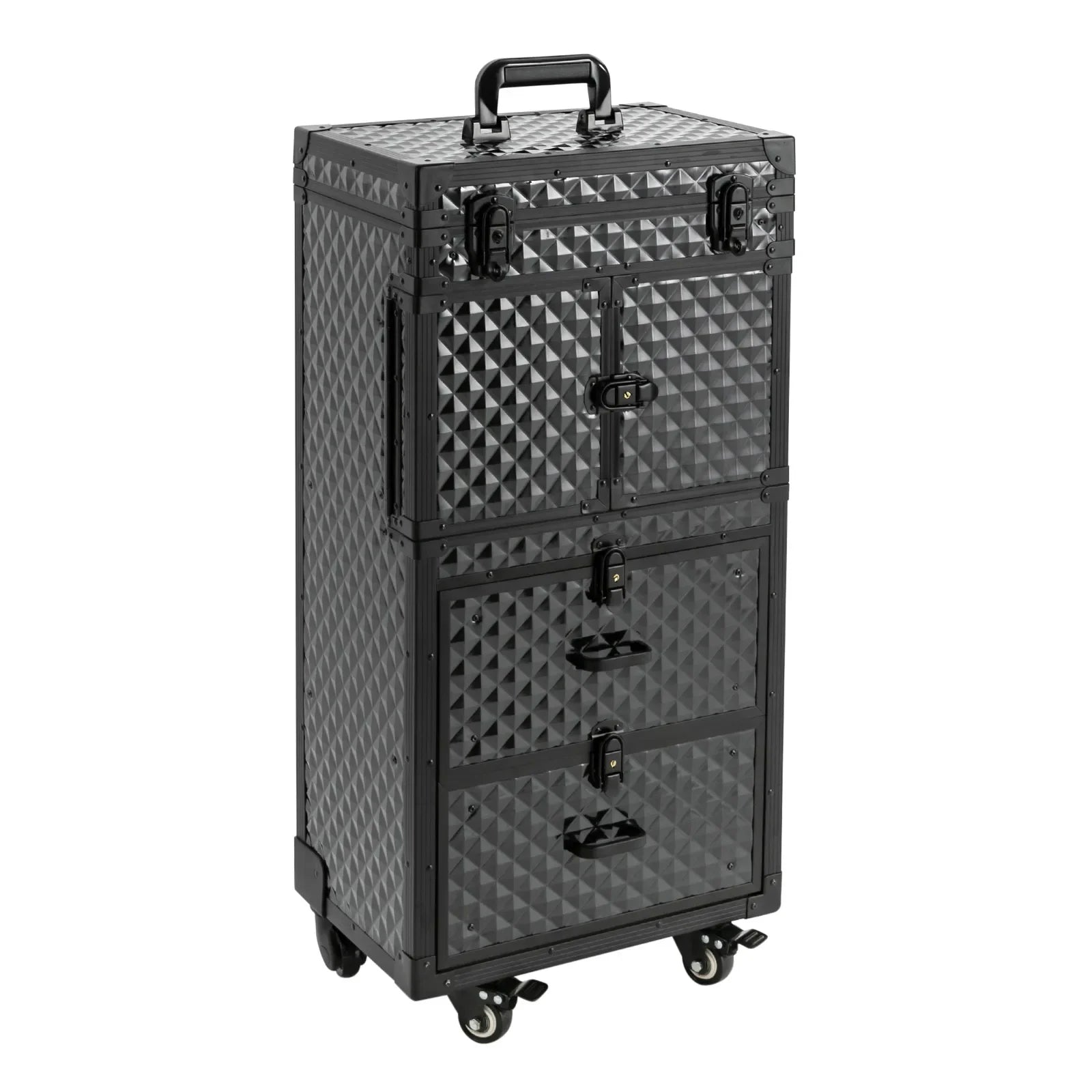 Rolling Lockable Makeup Train Case, Hairdressing Travel Case with Wheels, Cosmetology Case, Hair Stylist Travel Case Trolley