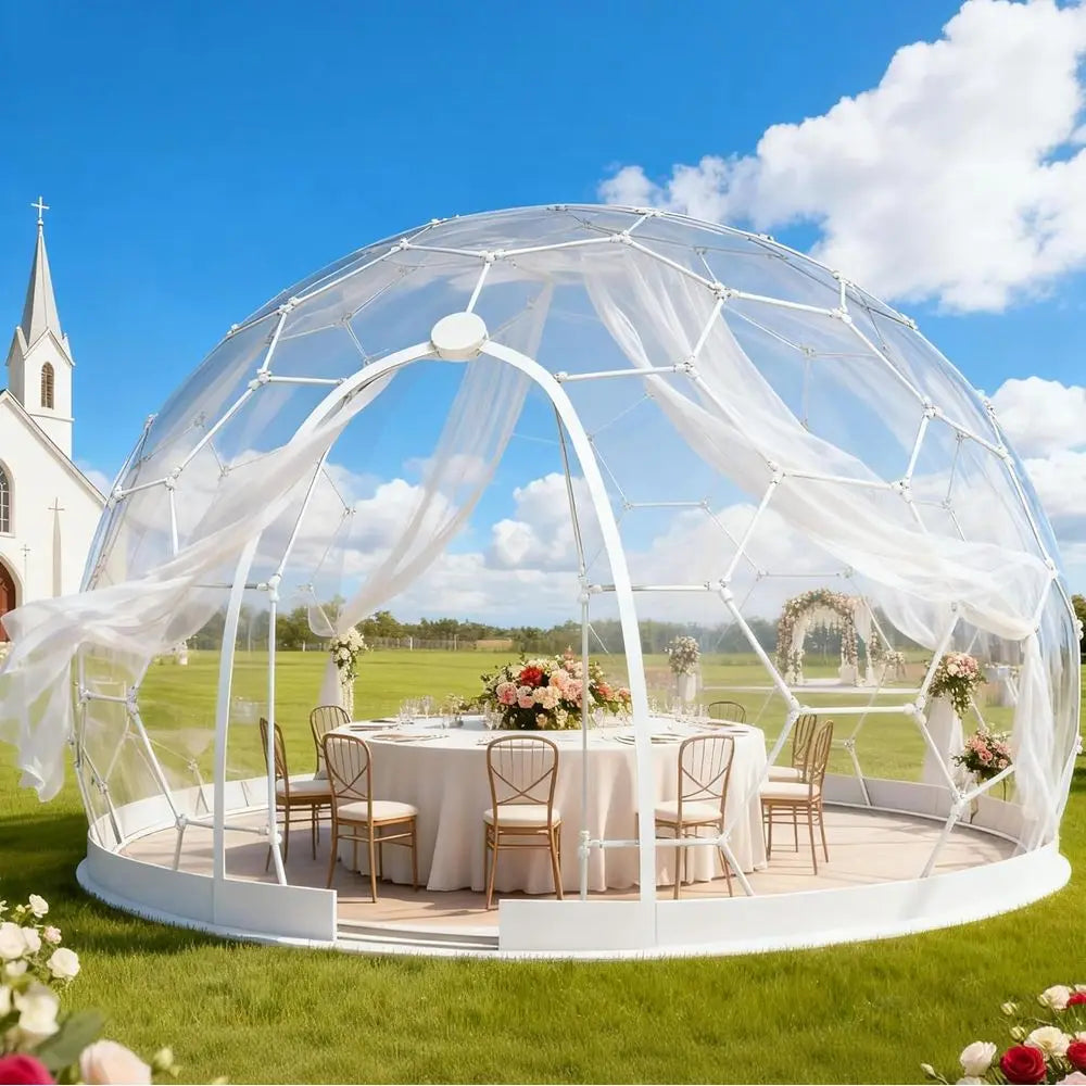 12ft x 7.2ft Clear PVC Outdoor Dome Tent for 4-7 People, Waterproof Bubble House for Camping and Backyard Parties