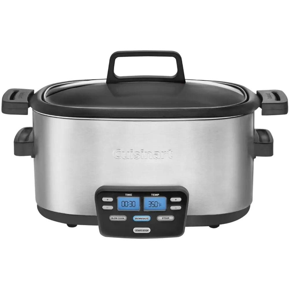 3-In-1 Cook Central 6-Quart Multi-Cooker: Slow Cooker, Multicooker, Brown/Saute, Steamer Cooking Pots Silver
