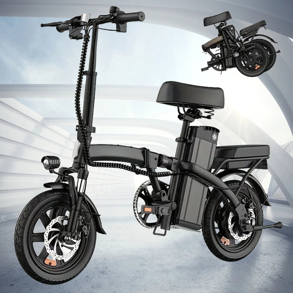 14" Folding Electric Motorcycles Mountain E Bike for Adults, 400W Peak Motor Ebike 19.5Mph 19Miles 48V 10.3AH Electric Bicycle