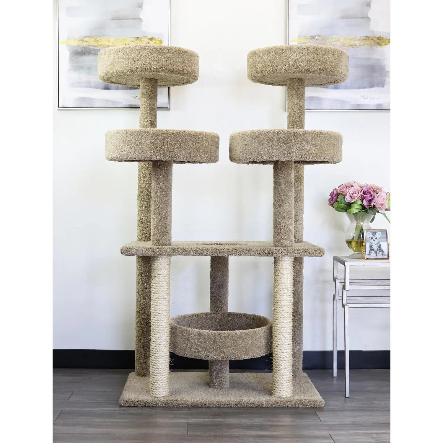 Southwestern Sanctuary Multi-Level Cat Cat Climbing Tower Cat Tree, Solid Wood and Carpet Construction, Modern Cat, Customized