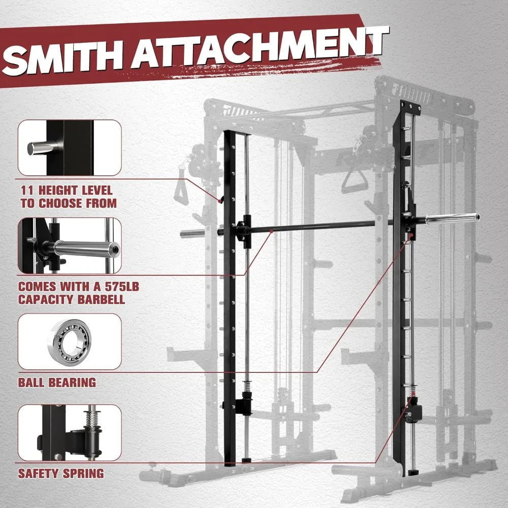 M1 & M1 Pro Smith Machine with Cable Crossover System, Multi-Function Squat Rack Power Cage for Home Gym, Power, Customized