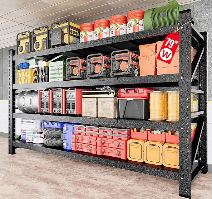 71.3"Wide Heavy Duty Garage Shelving Units,5000LBS Deep Storage Shelves,Black Metal Garage Shelves,Steel Shelf,Large ，Customized