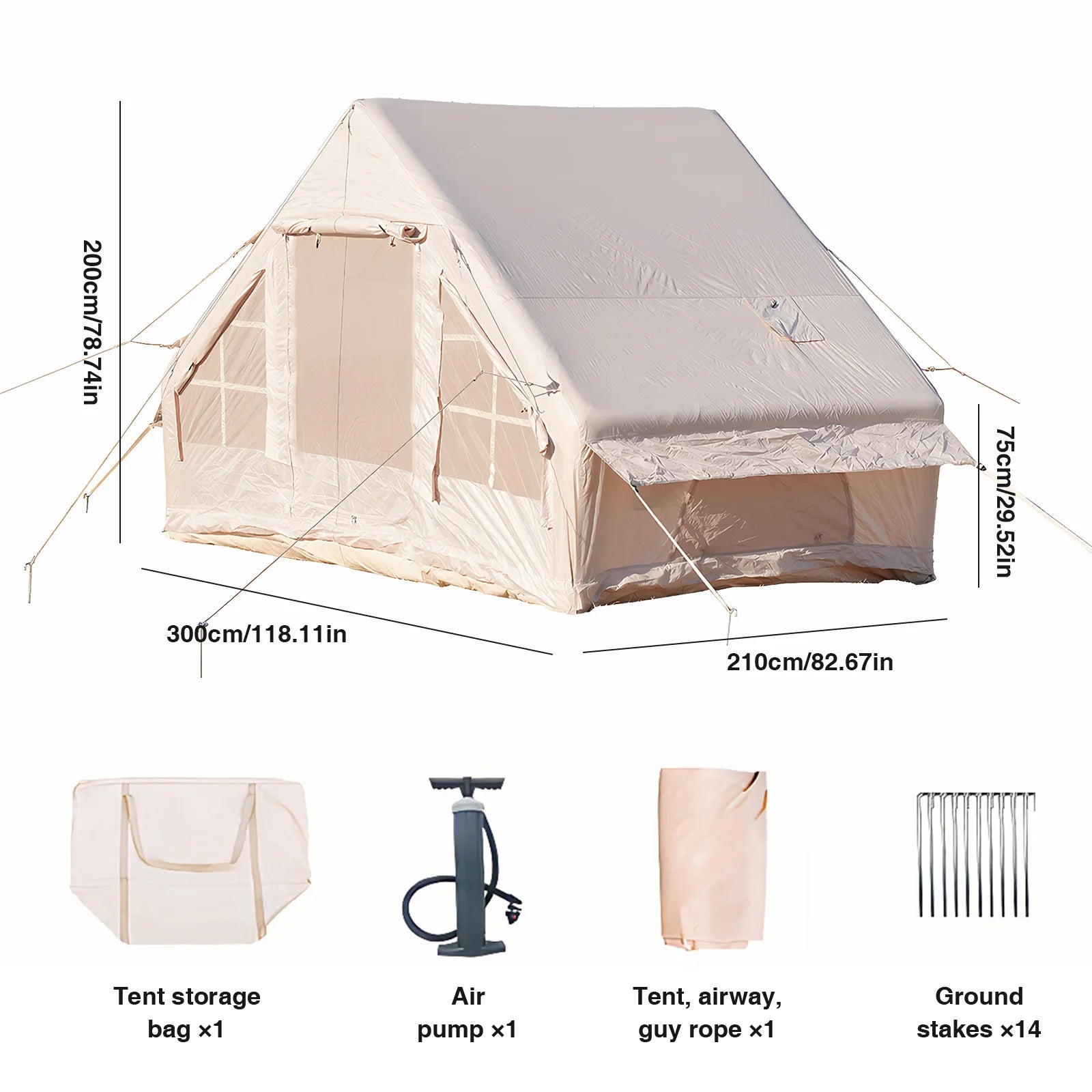 Inflatable Camping Tents with Hand Pump Air Glamping Tent Easy Setup 300D Oxford Waterproof and Windproof Blow up Tent 4 Seasons