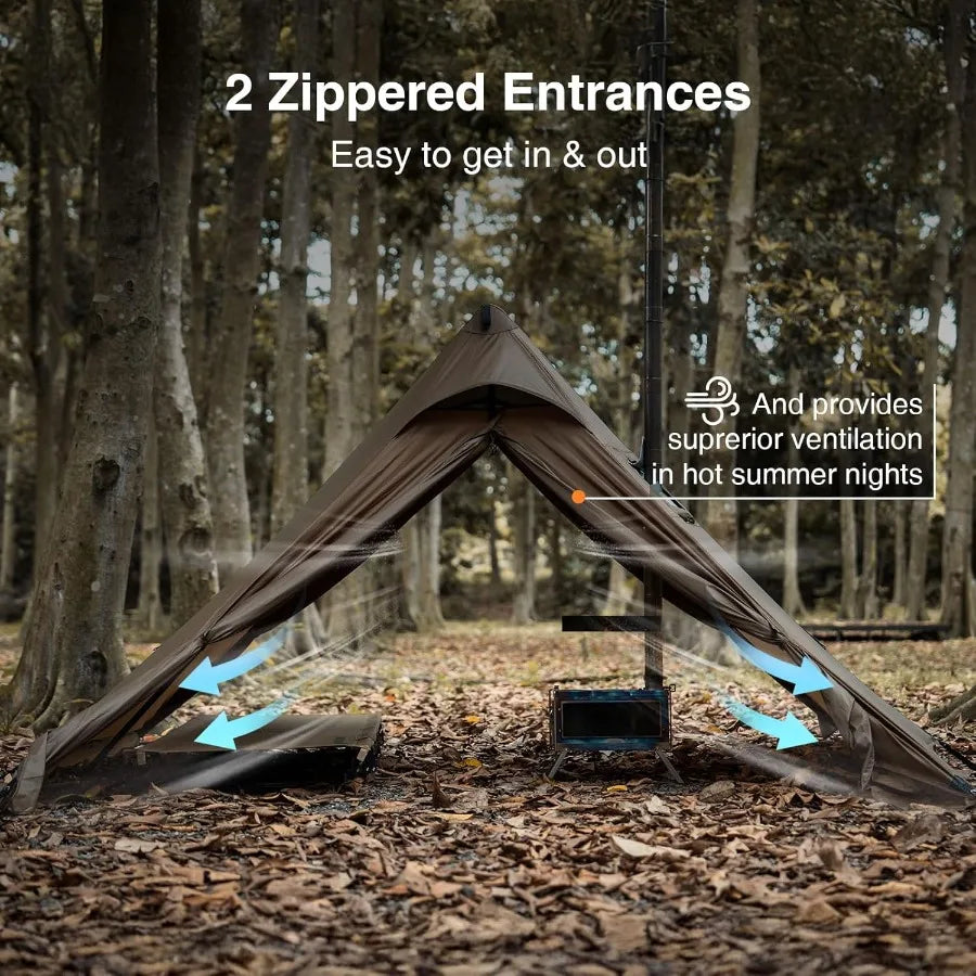 APEX Trail Teepee Tent Waterproof Windproof Hot Tent with Stove Jack for 2 People Ideal for Camping Hiking Bushcraft Bikepackin