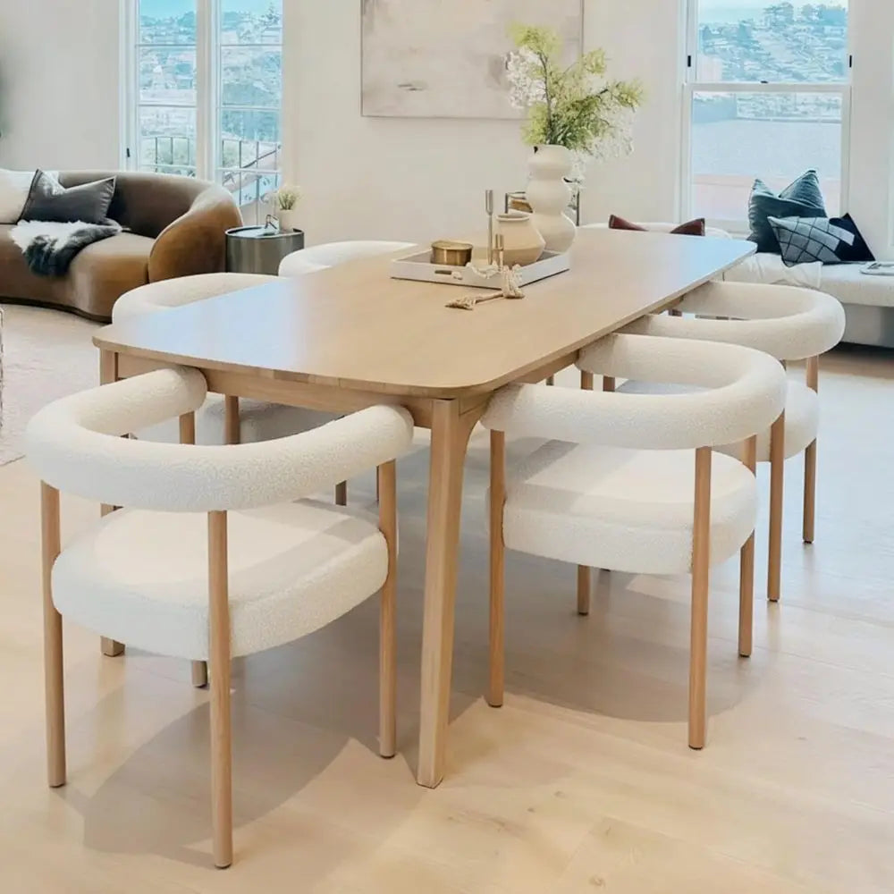 Set of 4 Century Upholstered Dining Chairs, Sherpa Boucle Accent, White, Suitable for Kitchen & Living Room