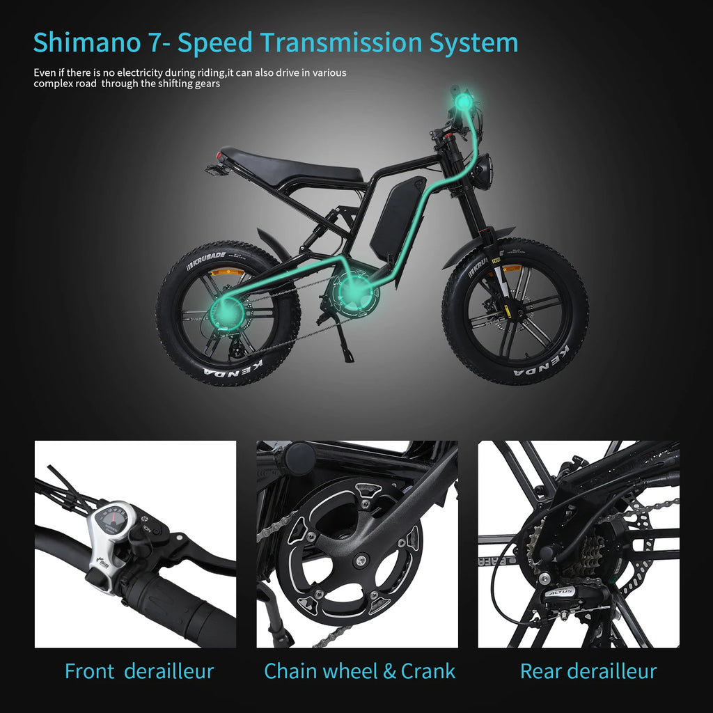 Electric Mountain Bike 750W 48V 17.5Ah 45Mile Class 3 E-Bike, 20" Fat Tire All-Terrain Bike with LCD Display UL Certified