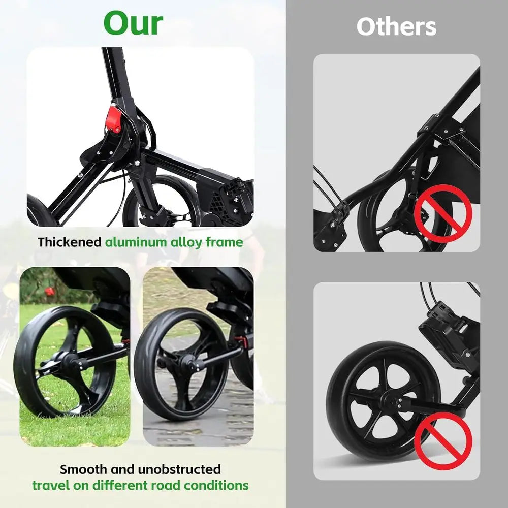 Golf Push Cart, 3 Wheel Foldable Golf Bag Cart, Easy to Open/Fold, Golf Caddy Push Cart with Umbrella Stand, Cup Holder, Scorebo