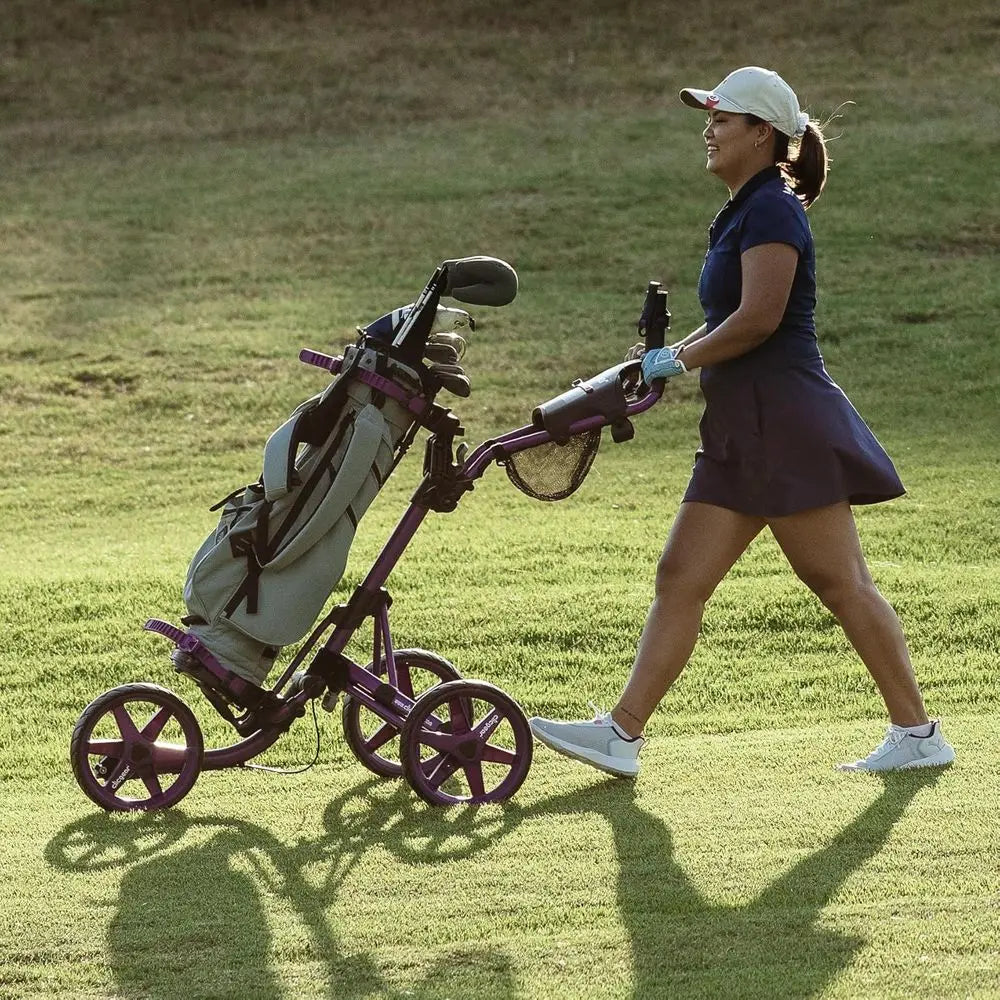 3-Wheel Folding Golf Trolley - Portable EL 4.0 Push Cart for Walking