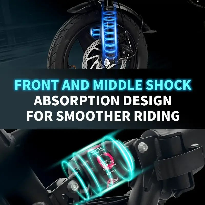 14" Folding Electric Motorcycles Mountain E Bike for Adults, 400W Peak Motor Ebike 19.5Mph 19Miles 48V 10.3AH Electric Bicycle