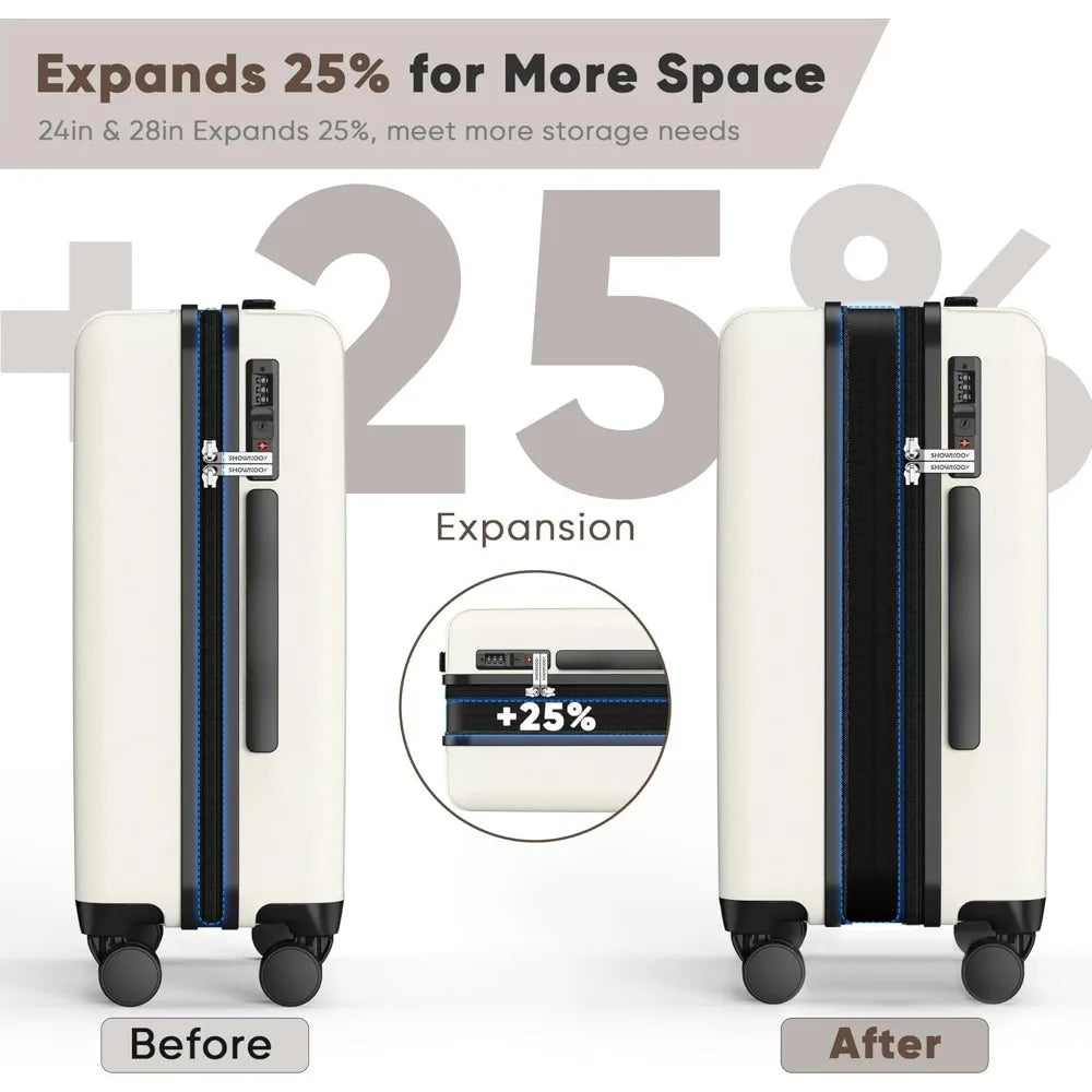 Showko Luggage 3-Piece Set: Durable 100% PC Hardshell Expandable Luggage with TSA Lock and Double Spinner Wheels - 20 & 24 Sizes