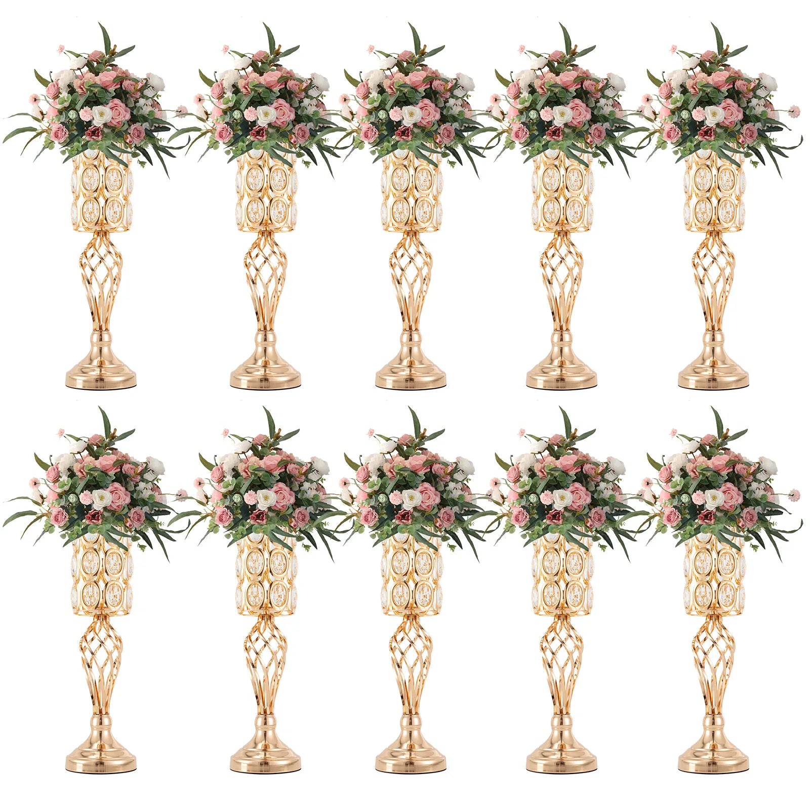 10 Pcs Metal Wedding Table Centerpieces Crystal Flower Vase Stand Party Decor