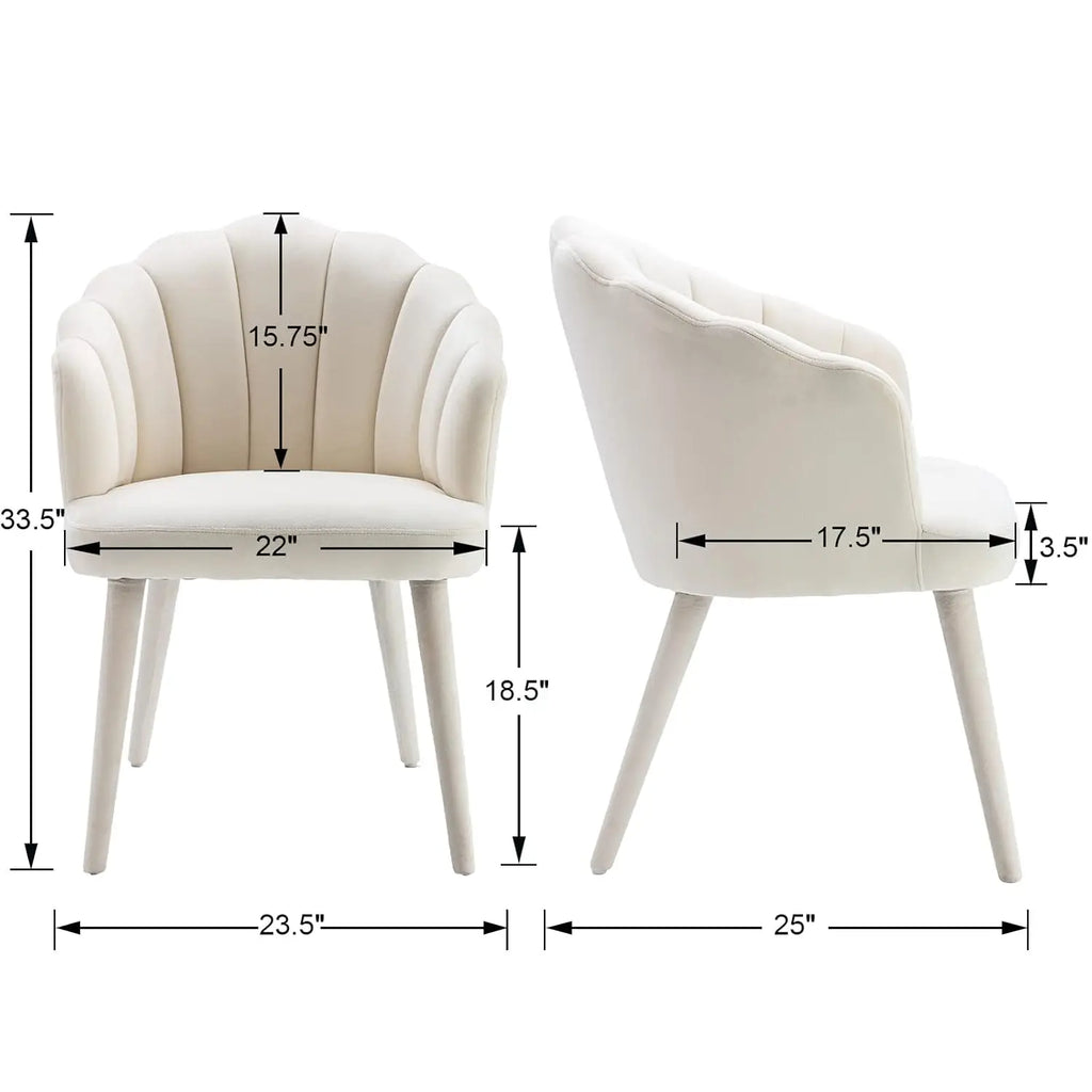 Velvet Dining Chairs 2,Upholstered Mid-Century Accent Petal Back Wooden Legs Kitchen Bedroom Cream,Customized