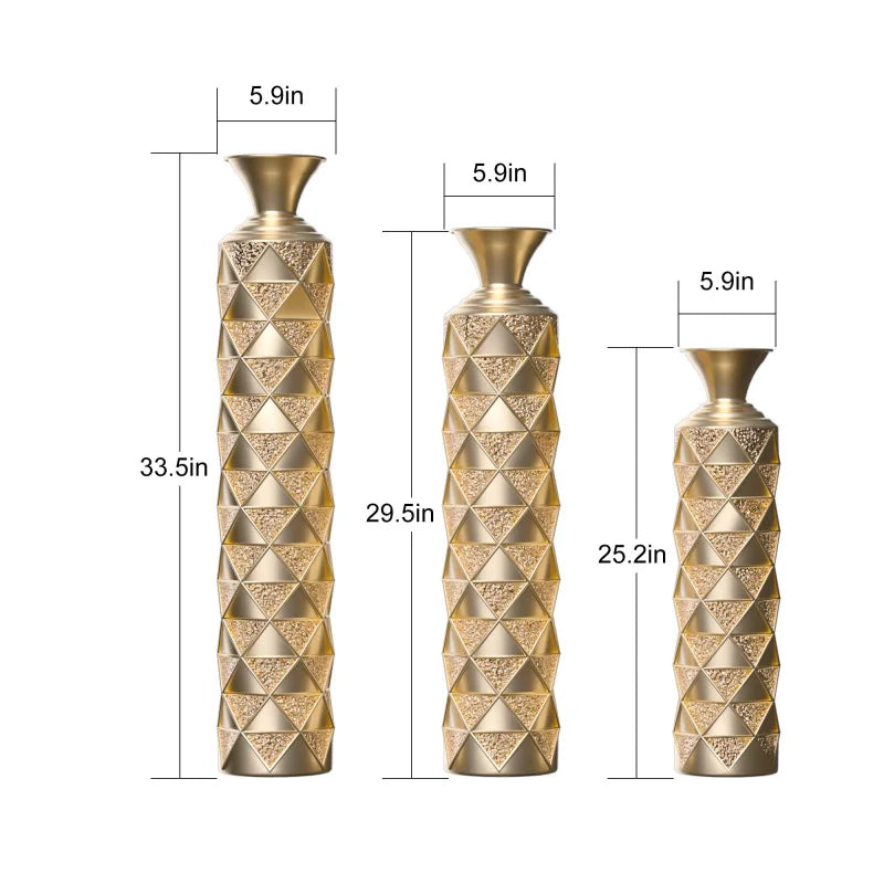 Metal Decorative Vase Set High Distress 3D Triangle Pattern Living Room Home Decor 33.5 Cm Aluminium Material Shipping From USA