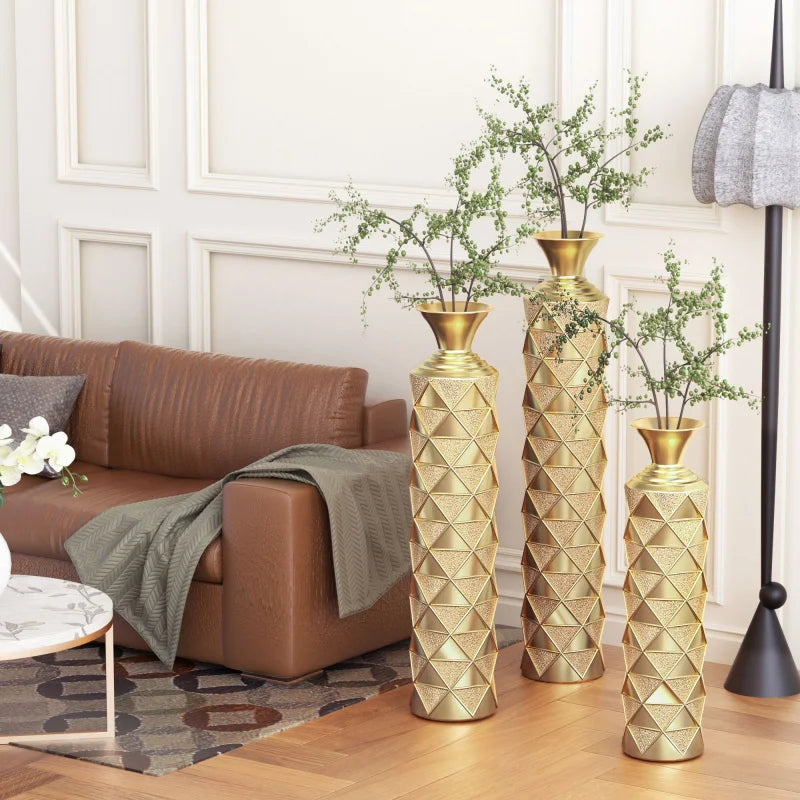 Metal Decorative Vase Set High Distress 3D Triangle Pattern Living Room Home Decor 33.5 Cm Aluminium Material Shipping From USA
