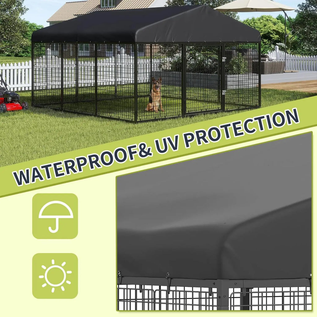 Large Outdoor Dog Enclosure,Heavy Duty Dog Cage with Roof,Galvanized Steel Dog Kennel Fence with Double Safety, Customized