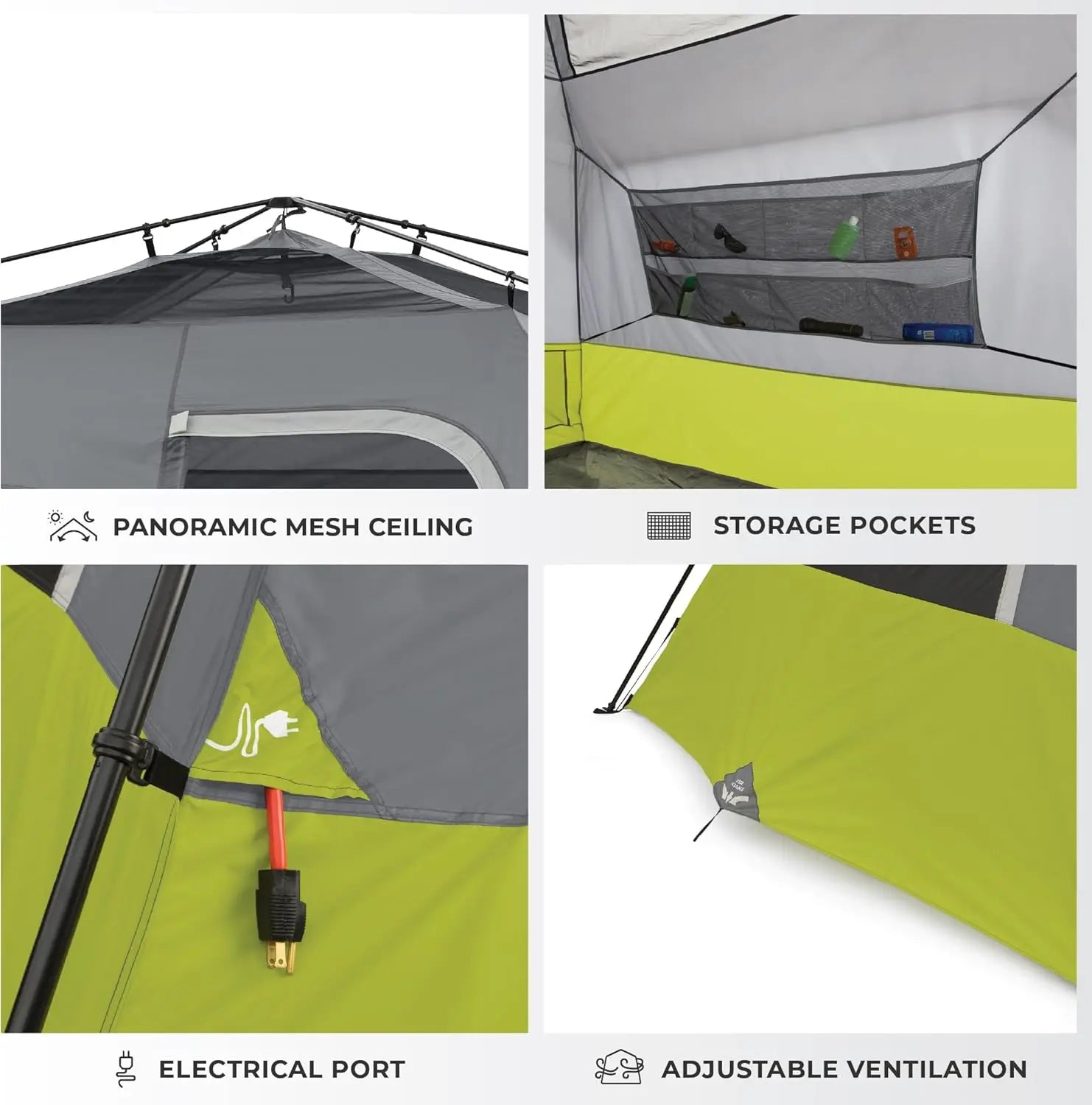 Instant Pop-Up Cabin Tents for 6-12 People, Family Camping with Storage Pockets and Multi-Room Design