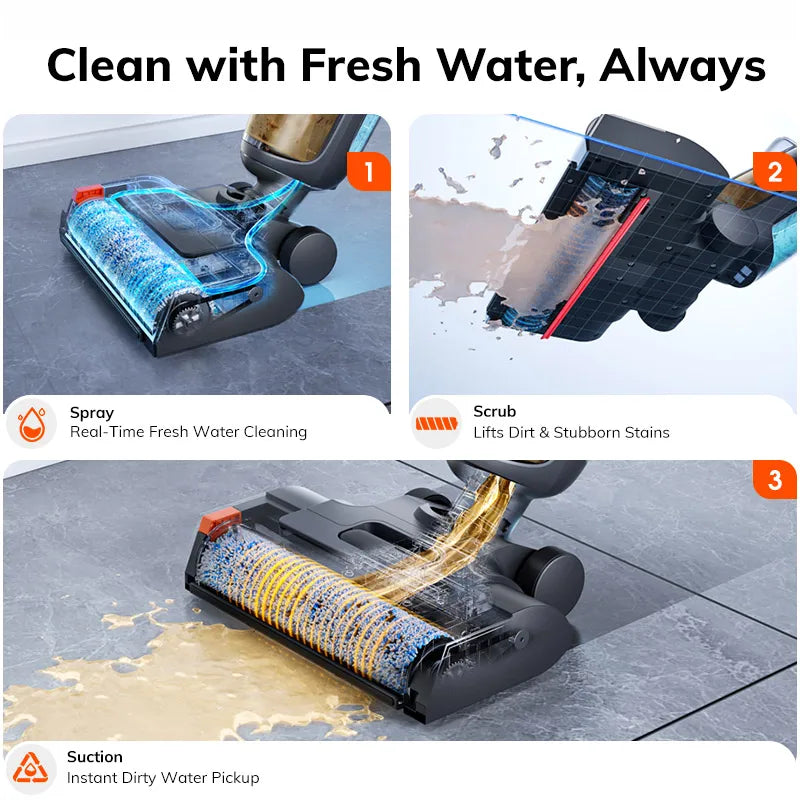 ILIFE W90 Pro Cordless Wireless Wet Dry Smart Mop Washing ,7000Pa Suction, 1Min Self Cleaning, Large Dual Water Tank,Update W90