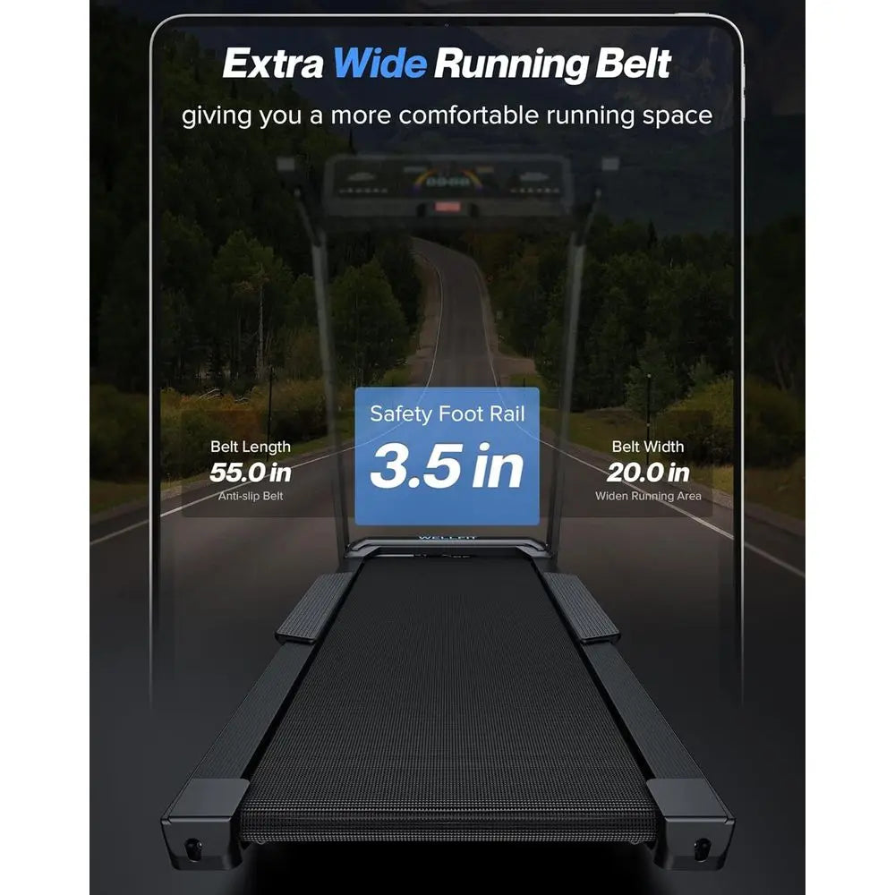 Heavy-Duty 15% Incline Treadmill with Pulse, 4.5HP, 10MPH, 500lbs Capacity, 20x55 Area, Bluetooth & LED Display